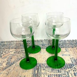C1970s pair of French Hock glasses, emerald stems